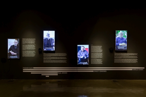Primary Codes. Video interviews wall. Photograph: Thales Leite.