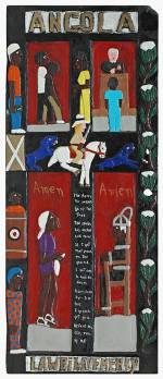 Herbert Singleton. Angola, n.d. (1990s). Painted wood bas relief, 81 x 33.5 x 1.25 in. Gordon W Bailey Collection.