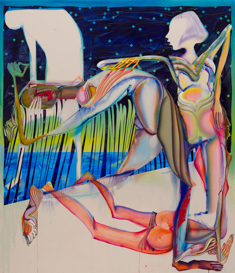 Christina Quarles. Tha Nite Could Last Ferever, 2020. Acrylic on canvas, 213.4 x 182.9 x 5.1 cm (84 x 72 x 2 in). Courtesy of the artist and Pilar Corrias, London. Photo: Fredrik Nilsen Studio.