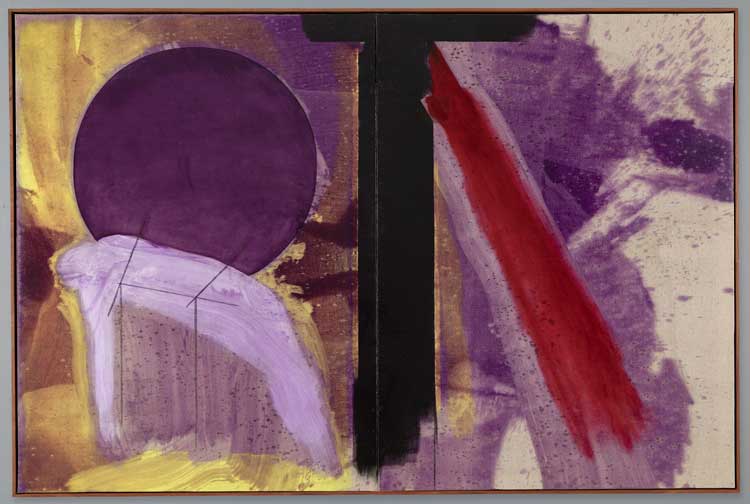 Pedro Cabrita Reis. XIV Passos, 2025. XIII/XIV, Jesus de cruce deponitur (descent from the cross). Oil on raw canvas, 200 x 300 cm (diptych: 200 × 150 cm each). Photo: João Ferrand.