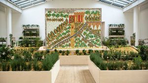 Rakowitz has recreated the Hanging Gardens of Babylon in the form of a sculptural relief and a living garden of plants and herbs, collaborating with local people with experience of displacement