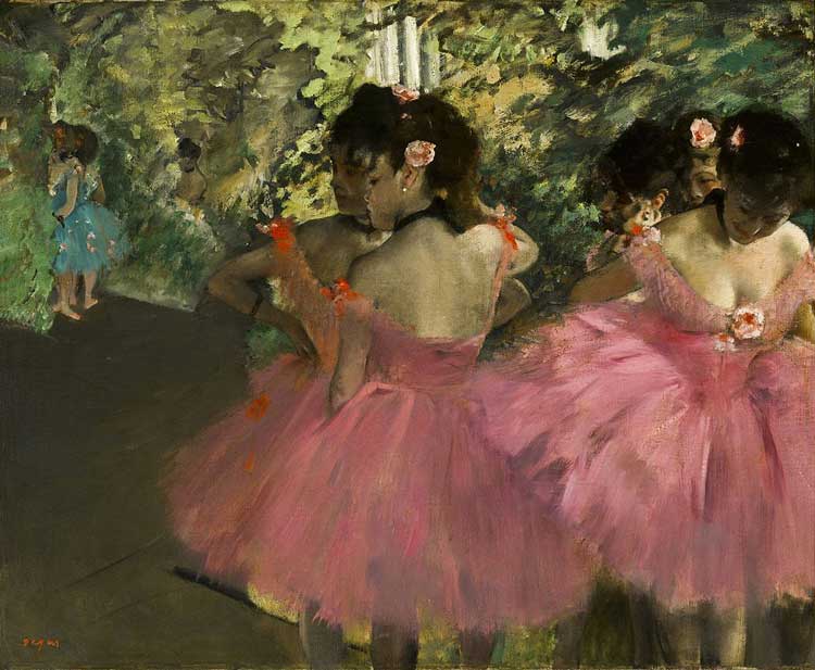 Edgar Degas, Dancers in Pink, c1867. Oil on canvas, 23 1/4 x 29 1/4 in. Alfred Atmore Pope Collection, Hill-Stead Museum, Farmington, CT.