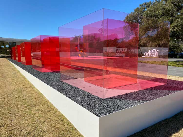 Larry Bell, Pacific Red. Installation view, David Booth's home, Austin. Courtesy of the Artist.