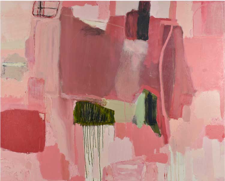 Laura Roebuck, Waiting for Pink II, 2022. Oil on canvas, 48 x 69 in. Courtesy of Upstart Modern.
