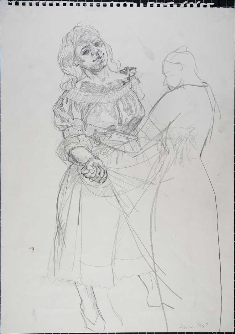 Paula Rego. Study for Crivelli’s Garden, 1990-91. Pencil on paper, 42 × 30 cm. Courtesy Ostrich Arts Ltd and Victoria Miro. © Ostrich Arts Ltd.