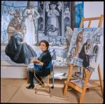Portrait of artist Paula Rego in her studio with Crivelli's Garden, 1990. © Ostrich Arts Ltd. Photo: The National Gallery, London.