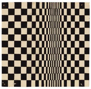 Bridget Riley, Study for Movement in Squares, 1961. Gouache on card. 6 1⁄2 × 6 3⁄4 in (16.5 × 17.2 cm). Collection of the artist, © Bridget Riley.