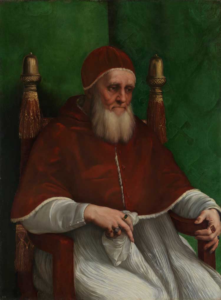 Raphael, Portrait of Pope Julius II, 1511. Oil on poplar, 108.7 x 81 cm. © The National Gallery, London.