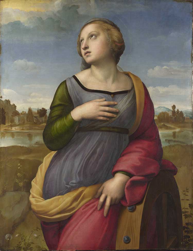 Raphael, Saint Catherine of Alexandria, about 1507. Oil on poplar, 72.2 x 55.7 cm. © The National Gallery, London.