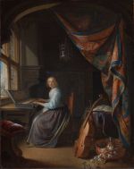 Gerrit Dou, A Woman Playing a Clavichord, c1665. Oil on oak panel, 37.7 x 29.9 cm. Dulwich Picture Gallery, London.