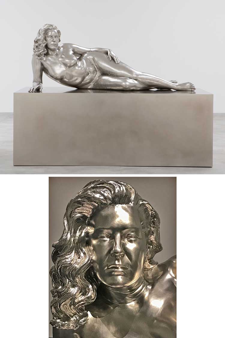 Charles Ray. Reclining woman, 2018. Stainless steel, 151.8 x 210.8 x 111.8 cm. Collection Glenn and Amanda Fuhrman NY, Courtesy the FLAG Art Foundation.