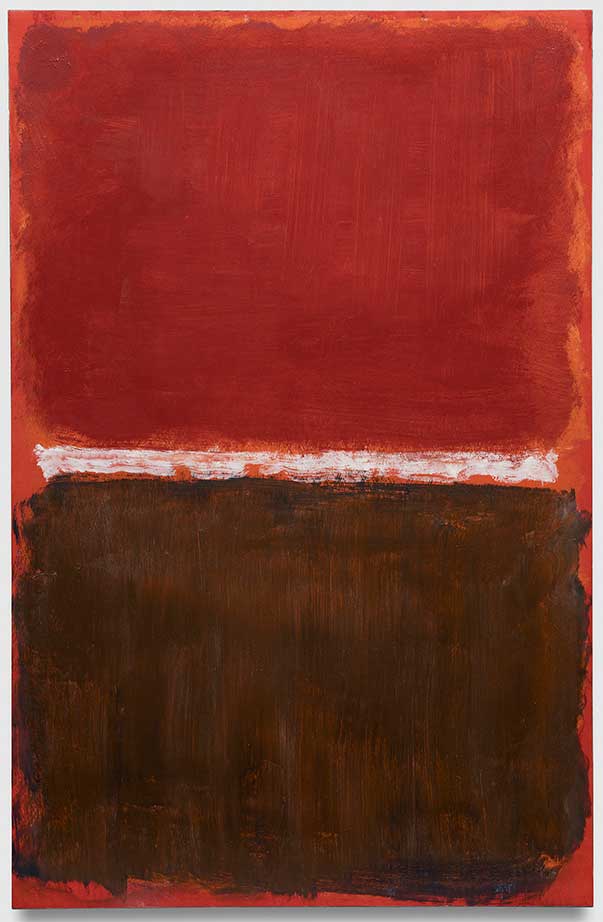 Mark Rothko. Untitled, 1969. Acrylic on paper mounted on panel, 40 × 26-1/2 in (101.6 × 67.3 cm). Artworks on paper by Mark Rothko Copyright © 2020 by Kate Rothko Prizel and Christopher Rothko.