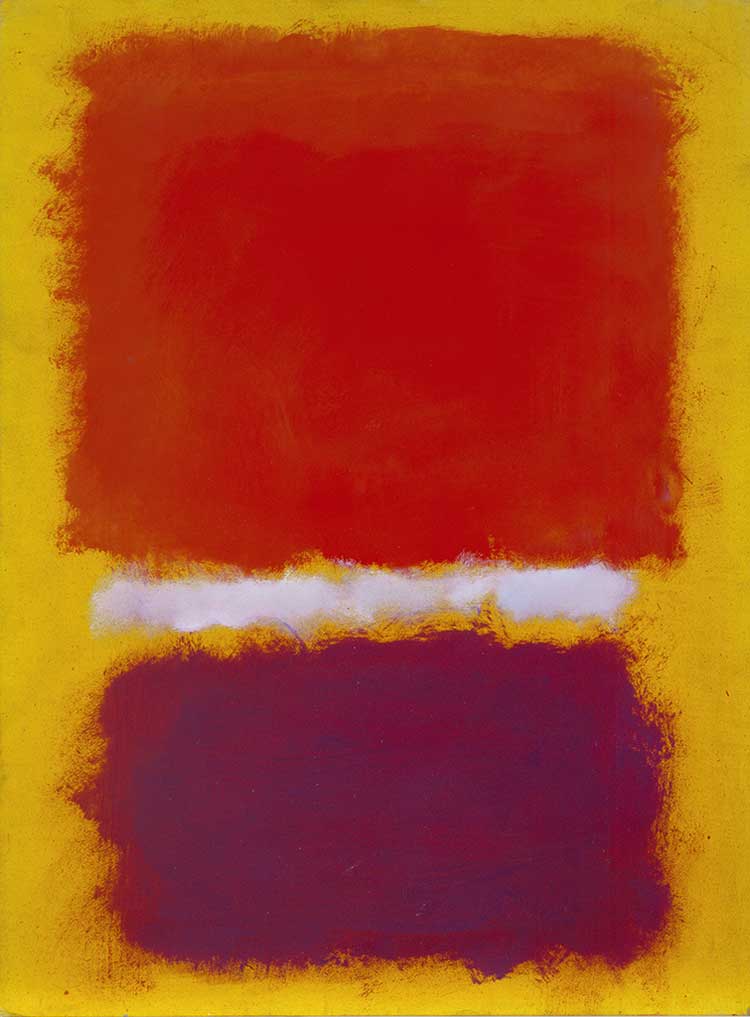 Mark Rothko. Untitled, c1959 or 1968. Tempera on paper drawing board, 30-1/2 × 22-1/2 in (77.5 cm × 57.2 cm). Artworks on paper by Mark Rothko Copyright © 2020 by Kate Rothko Prizel and Christopher Rothko.