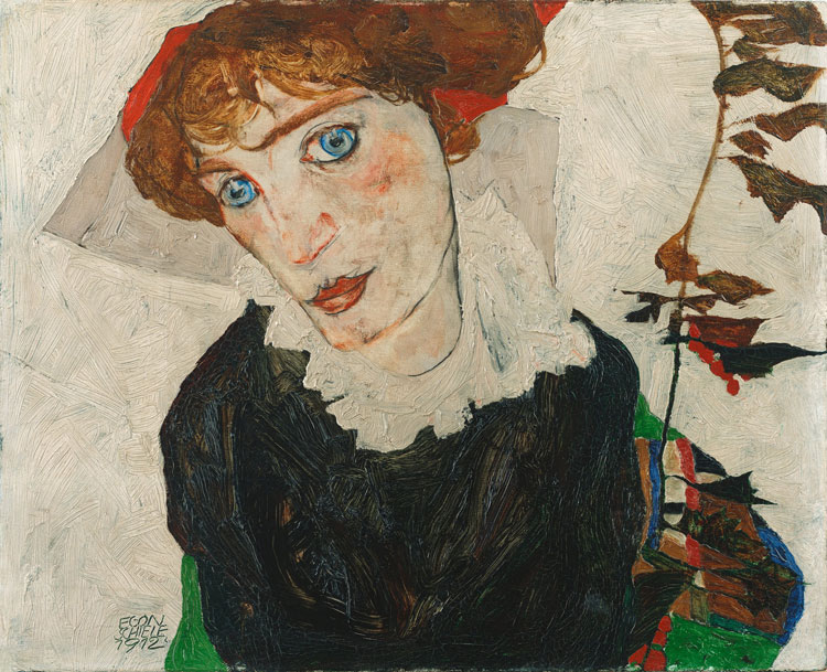 Egon Schiele, Portrait of Wally Neuzil, 1912. Oil on panel, 32 x 39.8 cm. Leoppold Museum. Photo: Wikimedia Commons / public domain.