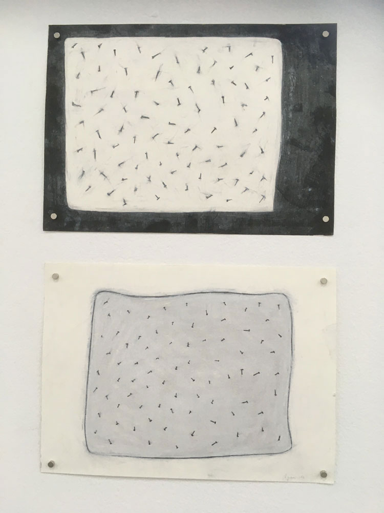 Veronica Ryan. Pin Drawing (Series), 1994. Graphite, pastel on paper. 210 x 292mm (top); Pin Drawing (Series), 1996. Pastel on paper, 21.6 x 29.2 cm.