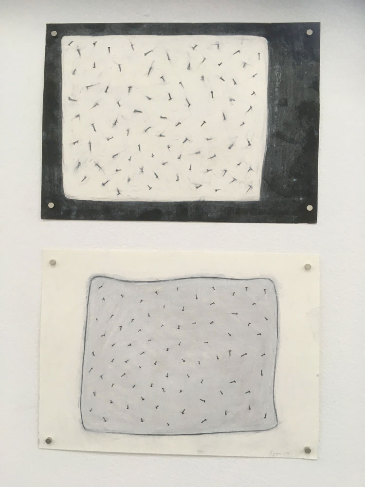 Veronica Ryan. Pin Drawing (Series), 1994. Graphite, pastel on paper. 210 x 292mm (top); Pin Drawing (Series), 1996. Pastel on paper, 21.6 x 29.2 cm.