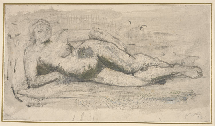 Henry Moore (1898-1986), Reclining Nude, 1924. Pencil, gouache and wash, 29.8 x 42.3 cm. British Museum. Reproduced by permission of the Henry Moore Foundation. © The Trustees of the British Museum.