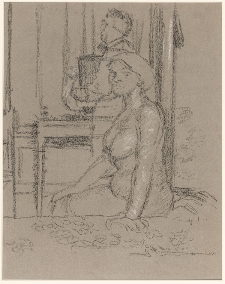Walter Richard Sickert (1860-1942). Marie Seated on a Bed, c1911-12. Pencil, chalk and white heightening on grey paper, 38 x 28.2 cm. University of Reading Art Collection, AC/10536. Photo: Laura Bennetto.