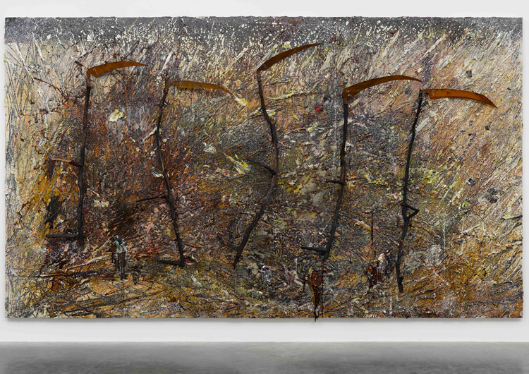 Anselm Kiefer, Vier plus Eins. Emulsion, oil, acrylic, shellac, wood, metal and chalk on canvas, 330 x 570 cm. © Anselm Kiefer. Photo © White Cube (Ollie Hammick).