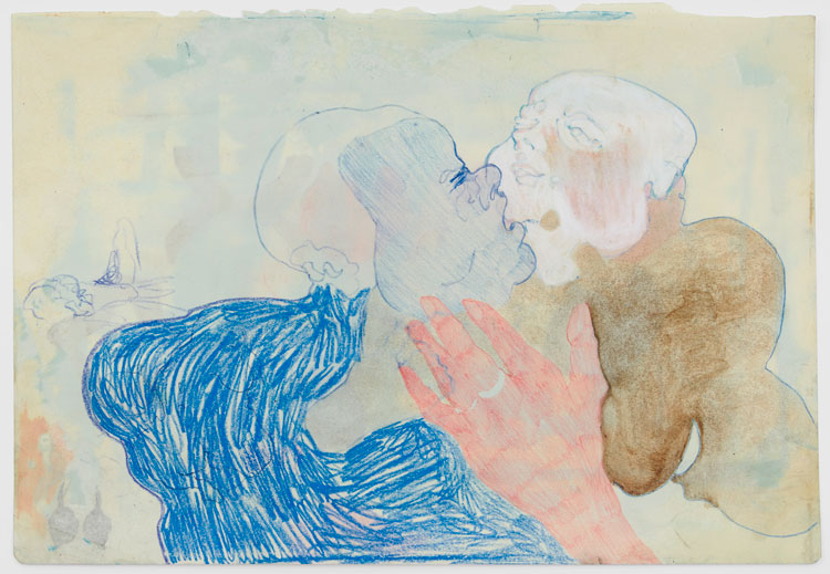 Cat Roissetter, One Lover Softly, 2020. Colour pencil, graphite, crayon, on olive oil primed paper, 29.7 X 42 cm. © the artist.