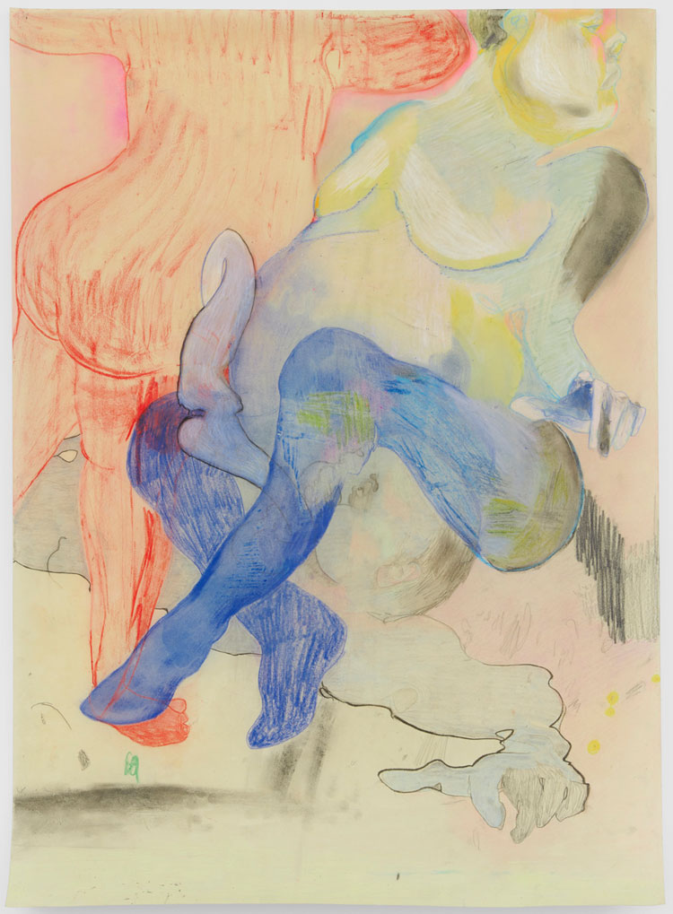 Cat Roissetter, Muster I, 2020. Colour pencil, graphite, crayon, on olive oil primed paper, 90 X 64 cm. © the artist.