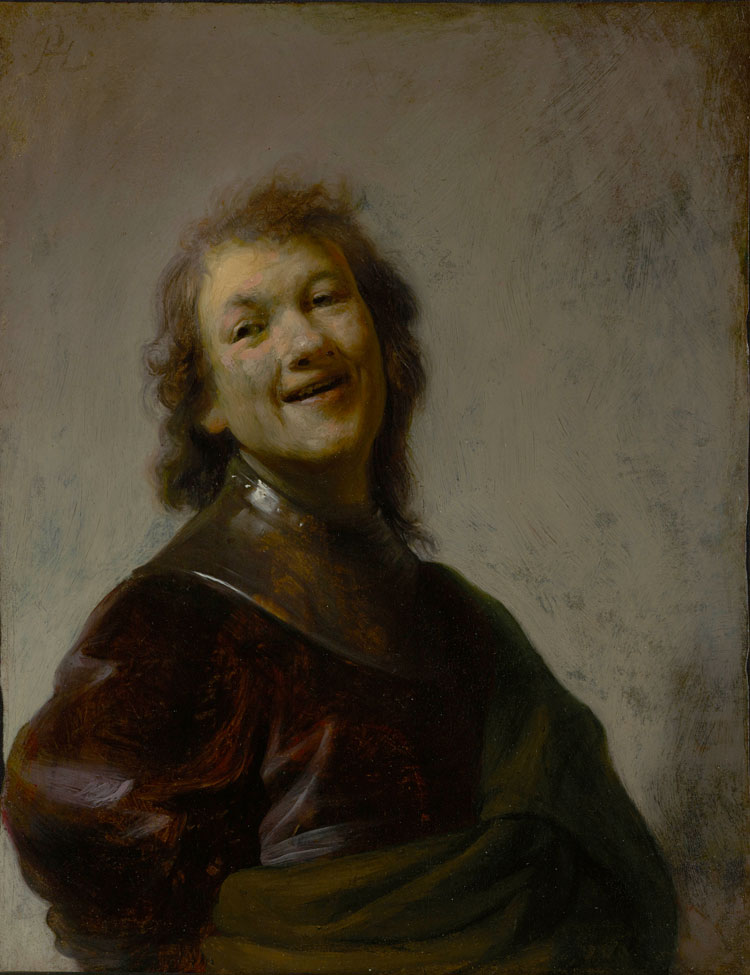 Rembrandt van Rijn (1606–69). Rembrandt Laughing, c1628. Oil on copper, 22.2 x 17.1 cm. J. Paul Getty Museum, Los Angeles.