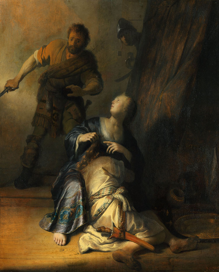 Rembrandt van Rijn (1606–69). Samson and Delilah, 1628. Oil on panel, 61.4 x 50 cm. Gemäldegalerie, Staatliche Museen zu Berlin.