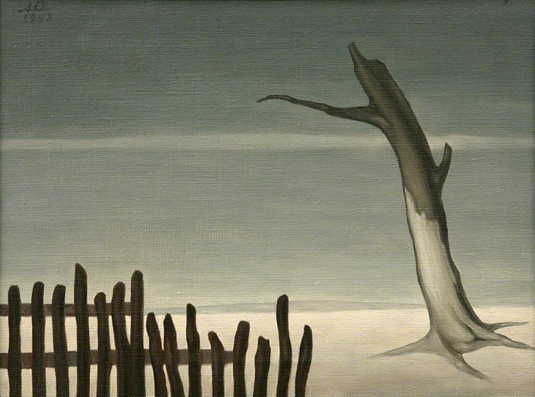 Albert Reuss. Fence and Tree, 1948. Oil on canvas, 30.5 x 40.6 cm. Collection of Newlyn Art Gallery.