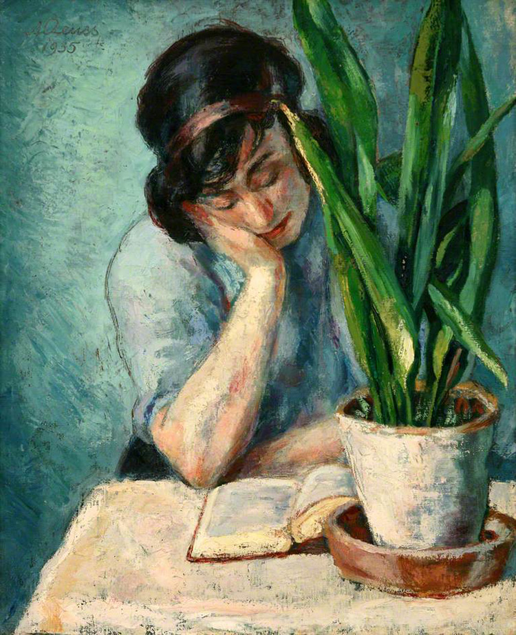 Albert Reuss. Woman Reading with Mother-in-Law’s Tongue, 1935. Oil on canvas, 73 x 60.5 cm. Collection of Newlyn Art Gallery.