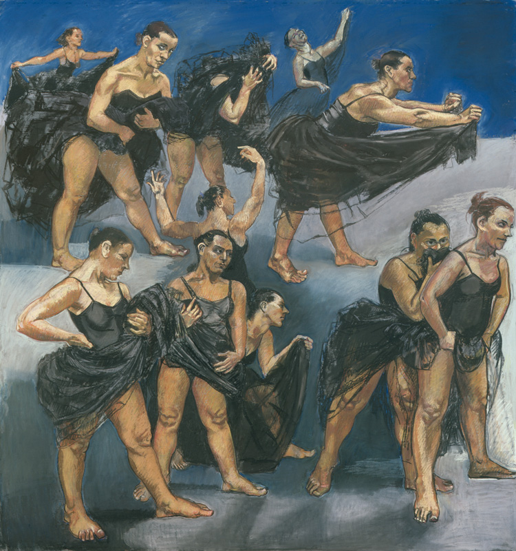 Paula Rego. Dancing Ostriches, 1995, (left-hand panel of diptych). Pastel on paper mounted on aluminium, left panel, 162.5 x 155 cm. Private collection. © Paula Rego, courtesy Marlborough, New York and London.