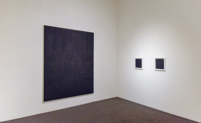 Alison Hall. Heirlooms. installation view, Robischon Gallery 2019. Left to right:
Ancestral, oil, graphite and plaster on panel, 91 x 71 in; Arena, gouache and graphite on paper, 15 ¾ x 14 in; Annunciation, gouache and graphite on paper, 15 ¾ x 14 in. Image courtesy Robischon Gallery.