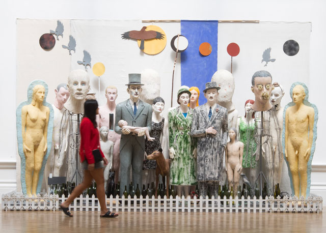 John Davies, My Ghosts. Mixed media, figures, backcloth and props, 315 x 503 x 122 cm. Installation view, Gallery VI, hung by Timothy Hyman. Photo: © David Parry/ Royal Academy of Arts.