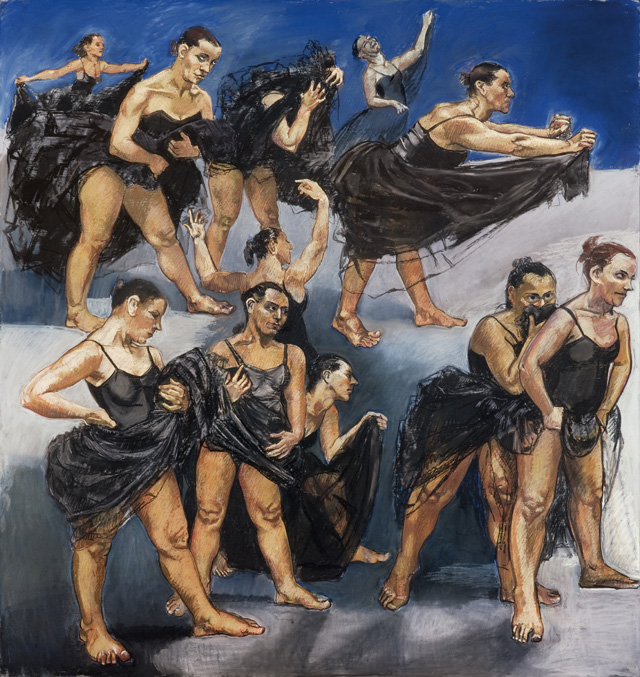 Paula Rego, Dancing Ostriches, 1995. Pastel on paper mounted on aluminium (left panel 162.5 × 155 cm). © Paula Rego. Courtesy of The Artist and Marlborough, New York and London.