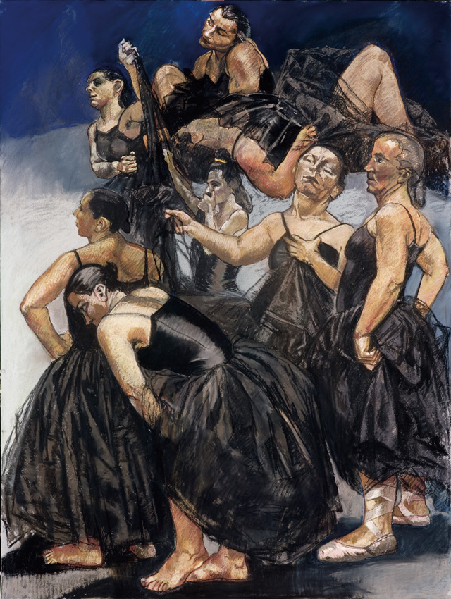 Paula Rego, Dancing Ostriches, 1995. Pastel on paper mounted on aluminium (right panel 160 × 120 cm) © Paula Rego. Courtesy of The Artist and Marlborough, New York and London