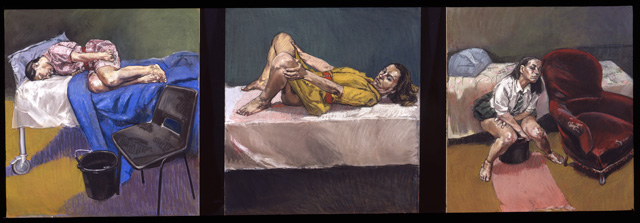 Paula Rego, Triptych, 1997-8. Pastel on paper mounted on aluminium, each panel 110 x 100 cm. © Paula Rego Courtesy Marlborough Fine Art.