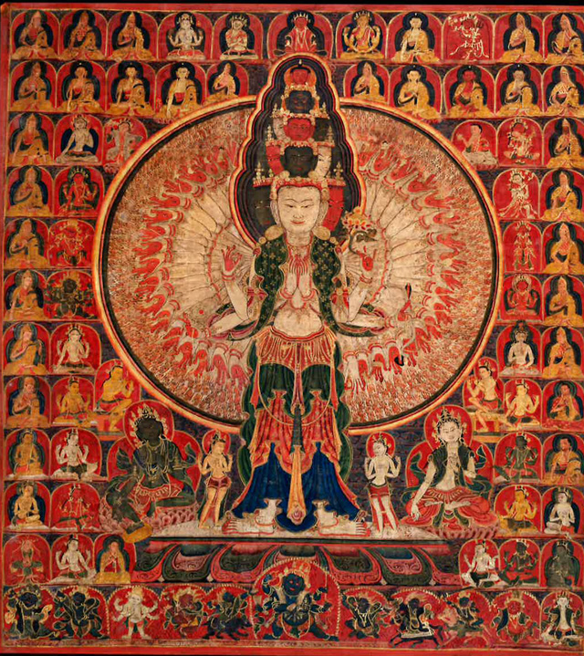 Avalokiteshvara, Central Tibet, 14th– 15th century. Pigments on cloth. Courtesy of the Stephen and Sharon Davies Collection.