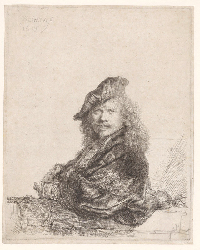 Rembrandt van Rijn, Self-portrait with the forearm leaning on a stone threshold, 1639. Rijksmuseum