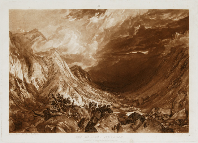 JMW Turner. Ben Arthur from Liber Studiourm, 1819. Etching and mezzotint on paper. © Collection of the Guild of St George / Museums Sheffield.