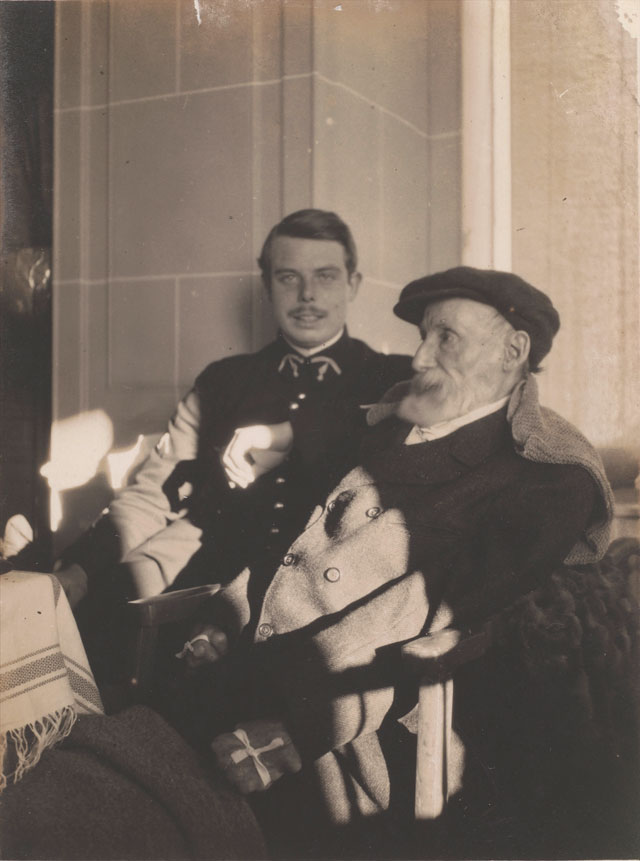 Pierre-Auguste Renoir and Jean Renoir. Photo taken by Pierre Bonnard, c1916. Proof on albumen paper from a gelatin silver bromide soft film negative, 40 x 34 cm. Paris, Musée d'Orsay. Photo © Musée d'Orsay, Dist. RMN-Grand Palais / Patrice Schmidt.