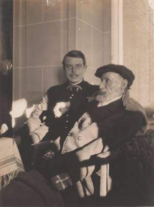 Pierre-Auguste Renoir and Jean Renoir. Photo taken by Pierre Bonnard, c1916. Proof on albumen paper from a gelatin silver bromide soft film negative, 40 x 34 cm. Paris, Musée d'Orsay. Photo © Musée d'Orsay, Dist. RMN-Grand Palais / Patrice Schmidt.