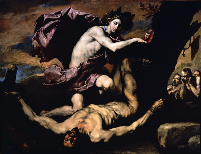 Jusepe de Ribera, Apollo and Marsyas, 1637. Oil on canvas, 182 x 232 cm. Museo e Real Bosco di Capodimonte, Naples. Photo: Museo e Real Bosco di Capodimonte on kind concession from the Ministero dei beni e delle attività culturali e del turismo.