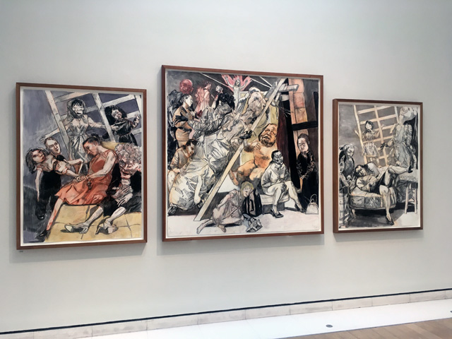 Paula Rego. Human Cargo (Triptych). Conté pencil, conté and ink wash on paper, 171 x 395 cm. Photograph: Veronica Simpson.