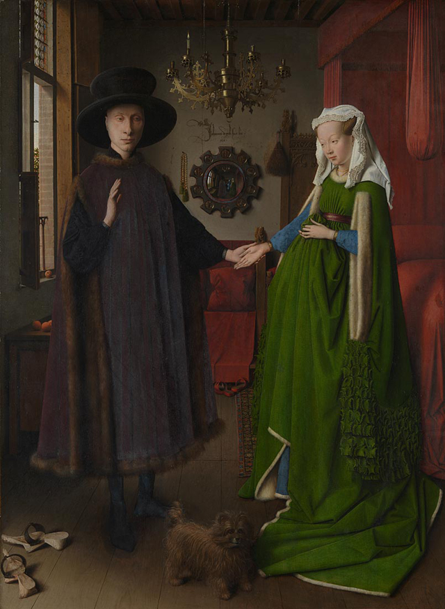 Jan van Eyck. Portrait of Giovanni di Nicolao Arnolfini and his Wife – The Arnolfini Portrait, 1434. Oil on oak, 82.2 x 60 cm. National Gallery, London. © The National Gallery, London.