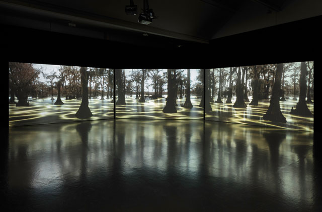Kelly Richardson. Leviathan, 2011. 3-channel HD video installation with audio. Photograph: Ruth Clark.