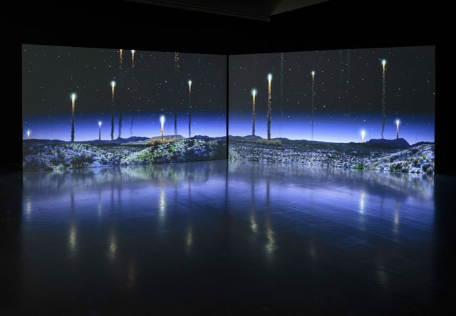 Kelly Richardson. Orion Tide, 2013-14. Dual channel HD video installation with audio. Photograph: Ruth Clark.