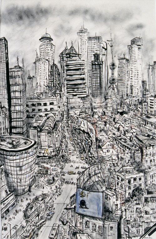 Chris Orr, Shanghai Boogey Woogey (3 Panels), 2004 201 X 100 cm, Ink Drawing. Image courtesy of The Red Mansion Foundation.