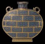 Decorative flattened flask (bianhu) in the shape of an ancient bronze, Qianlong period, 1736-95. Copper decorated with cloisonn