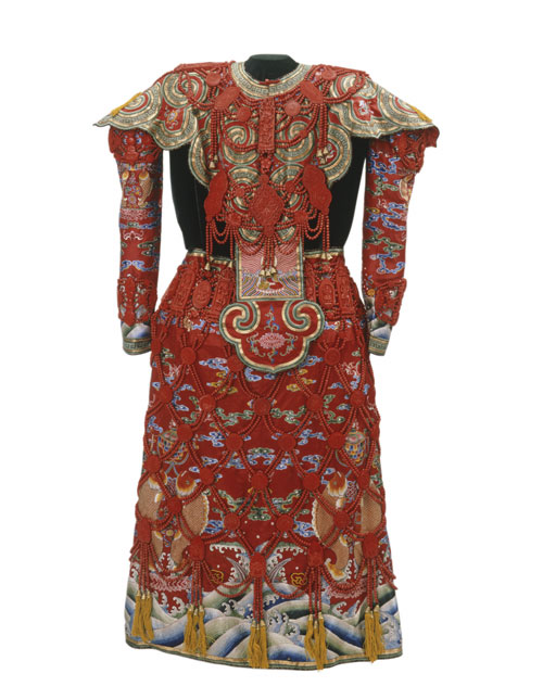 Ceremonial costume for an imperial lama: collar, sleeves, skirt and beaded apron, eighteenth century. Embroidered silk and stained ivory, skirt 96 x 80 cm, sleeve length 58 cm. The Palace Museum, Beijing.