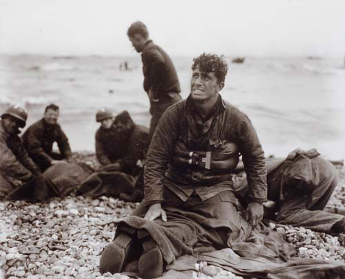 Walter Rosenblum. <em>D-Day Rescue, Omaha Beach</em>, 1944. Gelatin silver print. Columbus Museum of Art, Ohio, Photo League Collection, Museum Purchase with funds provided by Elizabeth M. Ross, the Derby Fund, John S. and Catherine Chapin Kobacker, and the Friends of the Photo League. © Estate of Walter Rosenblum.