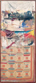 Robert Rauschenberg. Bed, 1955. Combine painting: oil, pencil, toothpaste, and red fingernail polish on pillow, quilt (previously owned by the artist Dorothea Rockburne), and bedsheet mounted on wood supports, 191.1 x 80 x 20.3 cm. The Museum of Modern Art, New York. © Robert Rauschenberg Foundation, New York. Image: The Museum of Modern Art, New York/Scala, Florence.